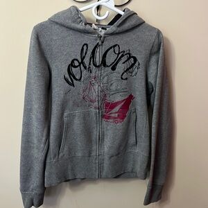 Volcom graphic grey zip up hoodie.